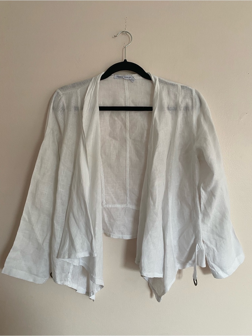 Tempo Paris White Linen Open-Front Top